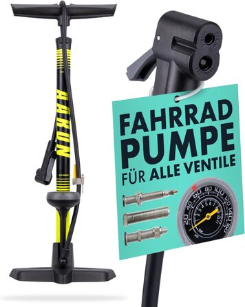 Велосипедний насос AARON Sport One з манометром, 42 см, 11 бар / 160 psi, сталь/алюміній/пластик, жовтий