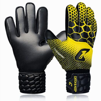 Воротарські рукавички CATCH & KEEP Claw Junior Pro 3.0 - Професійні дитячі воротарські футбольні рукавички надміцна фіксація Falcon Grip - оптимальна посадка для дітей 6 Версія 3.0 - Жовті/Чорні