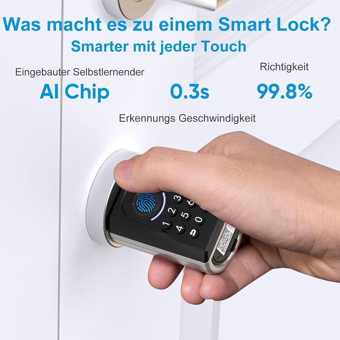 Дверний замок WELOCK ToucA51 із відбитками пальців, передні двері з кодовим замком із відбитками пальців, із додатком RFID-картки, дверний замок з електронним кодом, регульований запірний циліндр для дверей 3070 мм