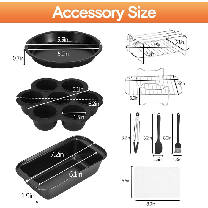 Аксесуари для фритюрниці Weigudoc із 9 предметів, набір аксесуарів для фритюрниці з подвійним кошиком для двозонної фритюрниці Ninja Foodi Instant Vortex 7.6 л-9.6 л