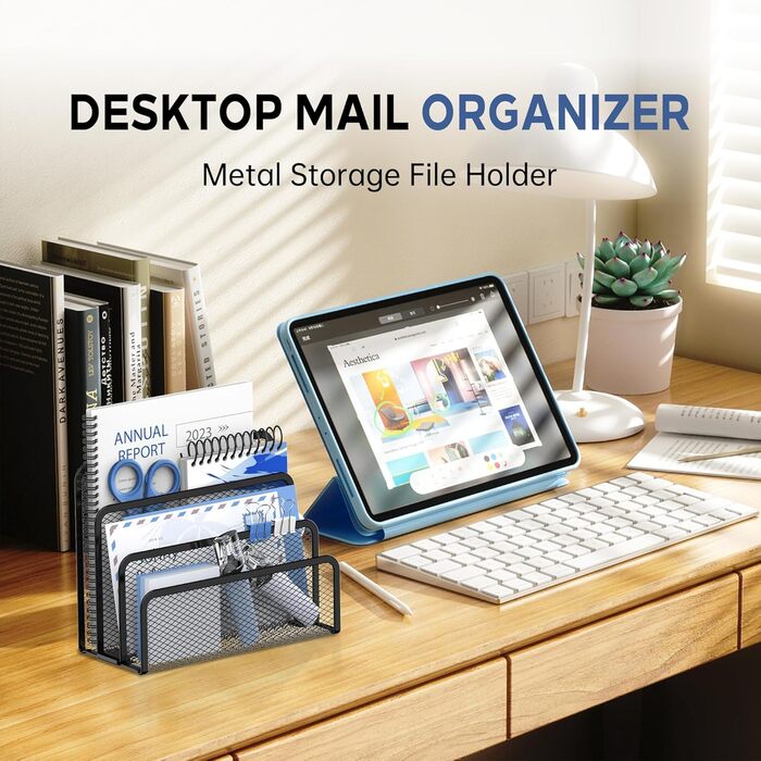Тримач для листів SUPEASY з 3 відділеннями - металевий сітчастий тримач для документів для столу, настільний тримач для пошти та лоток для листів (чорний)