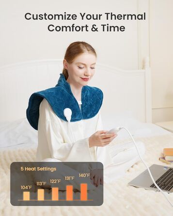 Грілка для шиї та плечей вагою 1170 г 5 режимів нагріву, 4 таймери, автоматичне вимкнення ідеально підходить для знеболення та як подарунок для жінок, чоловіків, мам і тат 19 дюймів * 22 дюйми