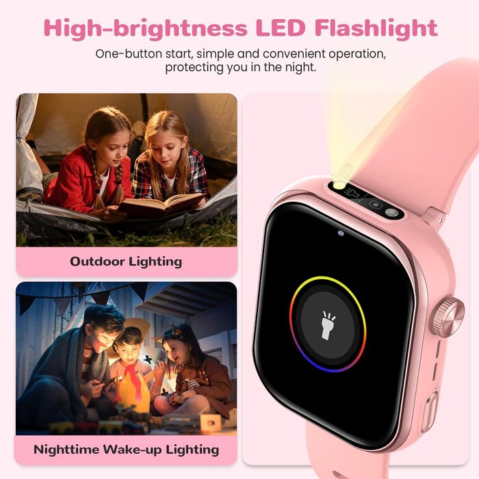 Розумний годинник RUXINGX 4G для дітей з GPS та телефонними дзвінками, дитячий годинник із водонепроникністю IP68, подвійним переглядом, голосовим чатом, ліхтариком, шкільним режимом, крокоміром, будильником для хлопчиків та дівчаток, рожевий