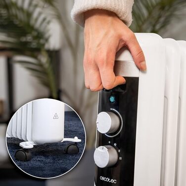 Електричний масляний радіатор Cecotec з низьким енергоспоживанням 7 модулів ReadyWarm 750 Space White. 1500 Вт, 3 рівні потужності, система безпеки та колеса, ідеально підходить для 15 м, білий