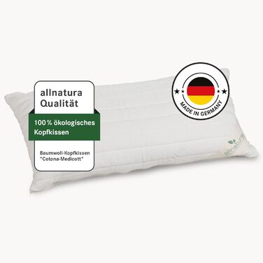 Бавовняна подушка allnatura Cotona-Medicott 40x80 см Переможець тесту - 100 органічна бавовна, ідеально підходить для алергіків - спить на боці та спині - регульована висота, чохол можна прати в пральній машині - Зроблено в Німеччині Бавовняна подушка 40 