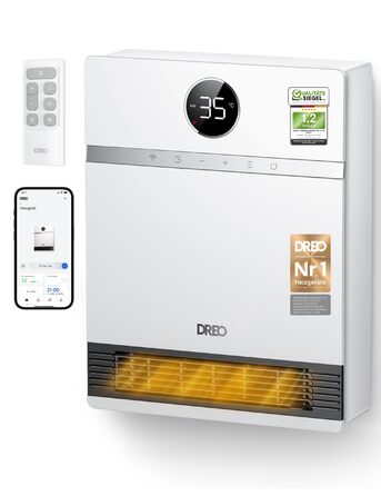 Розумний настінний конвектор Dreo, вихід вентилятора 30, 2000 Вт, регульований термостат, пульт дистанційного керування, тижневий таймер, простий у встановленні внутрішній обігрівач, сумісний з Alexa, білий