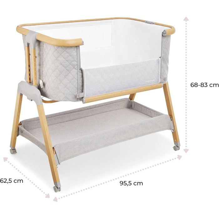 В-1 приліжкове ліжечко/дитяче ліжечко та дорожнє ліжечко з матрацом - 7-рівневе регулювання висоти, знімна бічна панель, 4 транспортні колеса, для дітей вагою до 9 кг, 3-