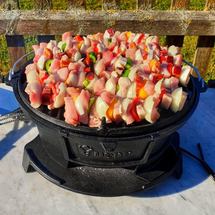 Чавунний казанок-гриль з решіткою (Ш) 43 x (Г) 42 x (В) 21,5 см гриль в стилі Хібачі з підйомником решітки вугільний похідний грил