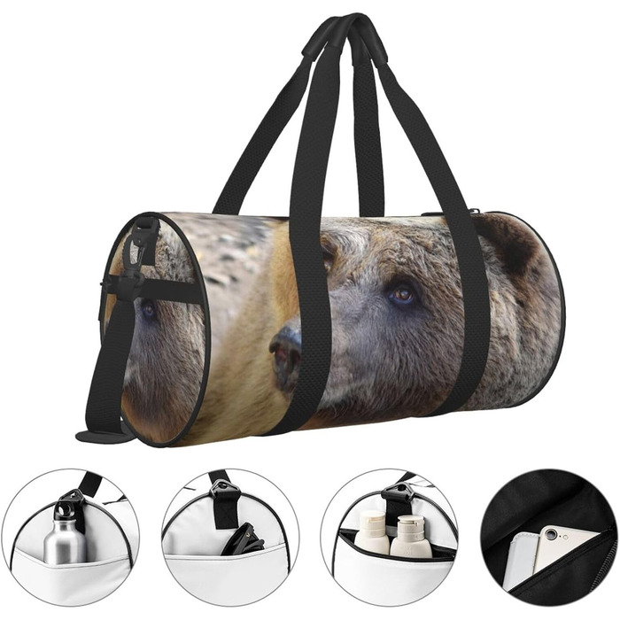 Спортивна сумка, дорожня сумка, з принтом ведмедя, сумка для подорожей на вихідні, чорна, універсальний розмір