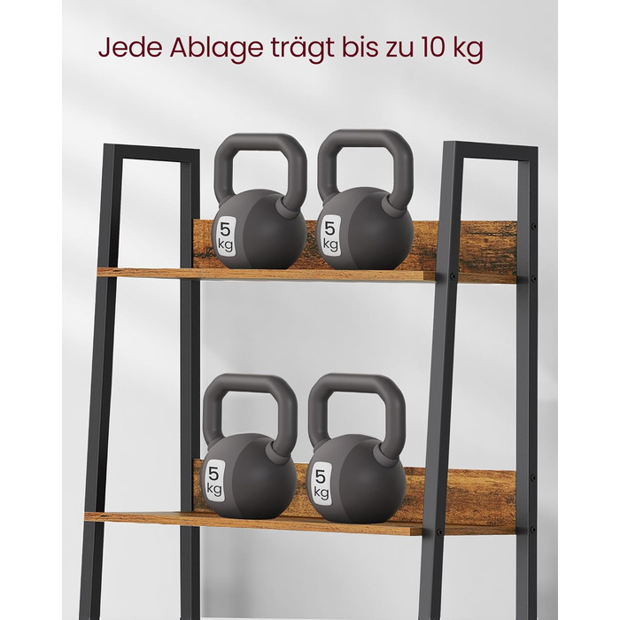 Книжкова полиця VASAGLE, полиця-драбина, 5 ярусів, вузька полиця, відкрита окремостояча полиця для кабінету, вітальні, спальні, кухні, промисловий дизайн, вінтажний коричнево-чорний LLS067B01 Вінтажний коричневий чорний 5 полиць (60Ш x 170В см)