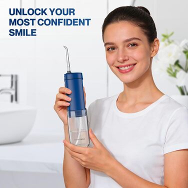 Портативний іригатор для зубів, 6 насадок у комплекті, USB-C зарядка, 3 режими тиску, ідеальний для подорожей (Колір Морський)