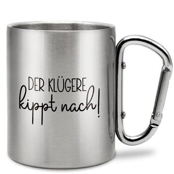 Відсоткові моменти Розумніший поступається Стаканчик для пиття з нержавіючої сталі з карабіном Ідея подарунка 330 мл Стаканчик Для кемпінгу Ключки Срібний без кришки