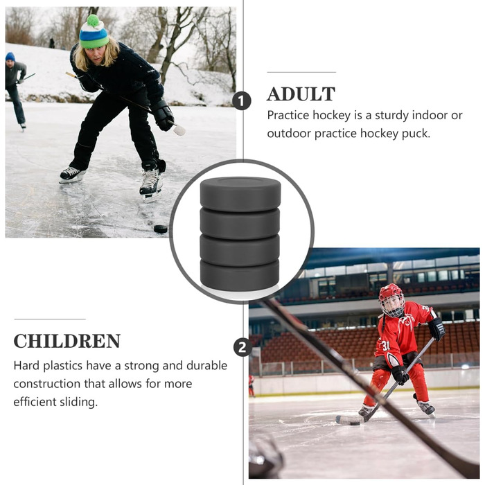 Хокейні шайби VANZACK, роликові хокейні шайби, вуличні хокейні шайби, тренувальні шайби для гри, гумові тренувальні шайби для дітей та дорослих, 4 шт. и, 7x7 см, чорні