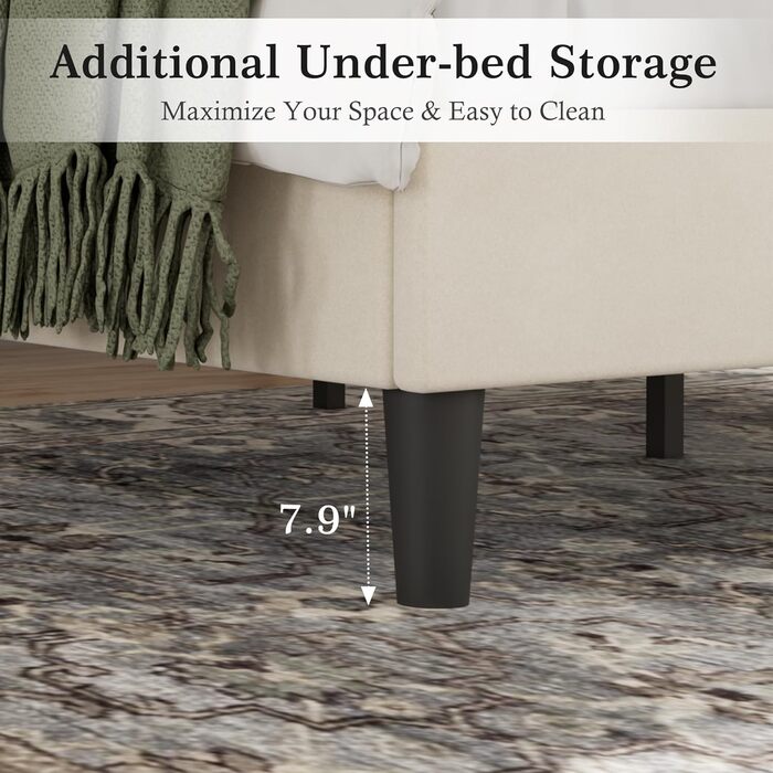 М&39яке ліжко VECELO 140x200 см Двоспальне ліжко, Каркас ліжка з регульованим по висоті узголів&39ям, оксамитовим чохлом та рейковою основою, Легке складання, Ідеально підходить для спалень та гостьових кімнат, Бежевий 140 x 200 см