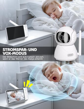 Монітор для дітей з камерою 5 дюймів 720p HD Відео Монітор для дітей Нічне бачення Режим VOX Двосторонній аудіо Моніторинг темпера