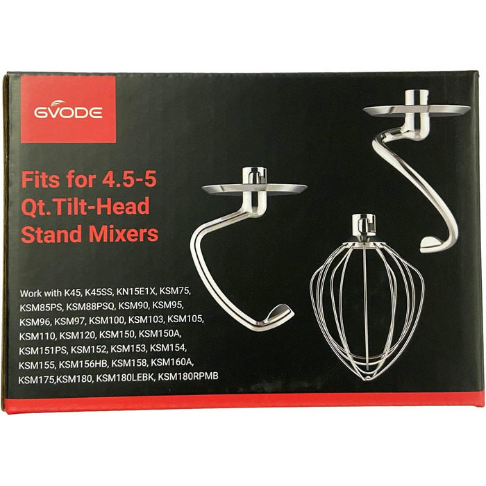 Заміна гачка для тіста GVODE для мішалки Kitchenaid, гачок для тіста K45DH для міксера Kitchenaid 4.5-5 QT з нахиленою головкою, насадка для тіста з нержавіючої сталі Можна мити в посудомийній машині