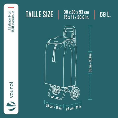 Складний візок для покупок 59л, 2-в-1 візок-сумка на 2 колесах, Знімна сумка, Кишеня на блискавці, Гачок для подолання сходинок, Сірий