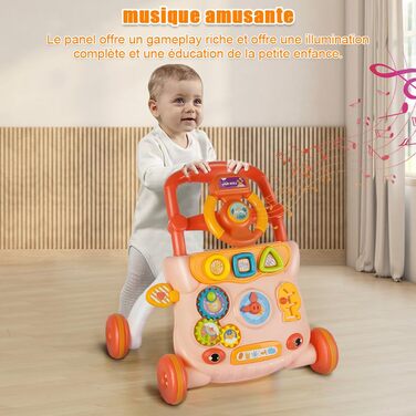 Дитячі ходунки, дитячі ходунки з музичним плеєром, амортизуючими колесами, подарунок для дітей від 6 місяців (36 x 34 x 42 см, рожеві) Рожеві 36x34x42 см