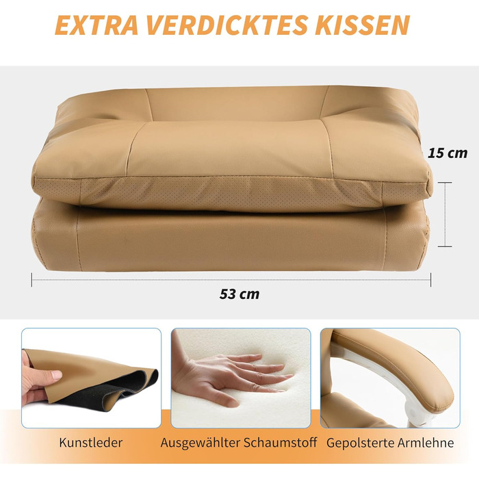 Офісний стілець HOMCOM Ергономічне робоче крісло з поперековою опорою, складні підлокітники, підставка для ніг, регульоване по висоті поворотне крісло з функцією відкидання, штучна шкіра, м&39яке комп&39ютерне крісло, світло-коричневий