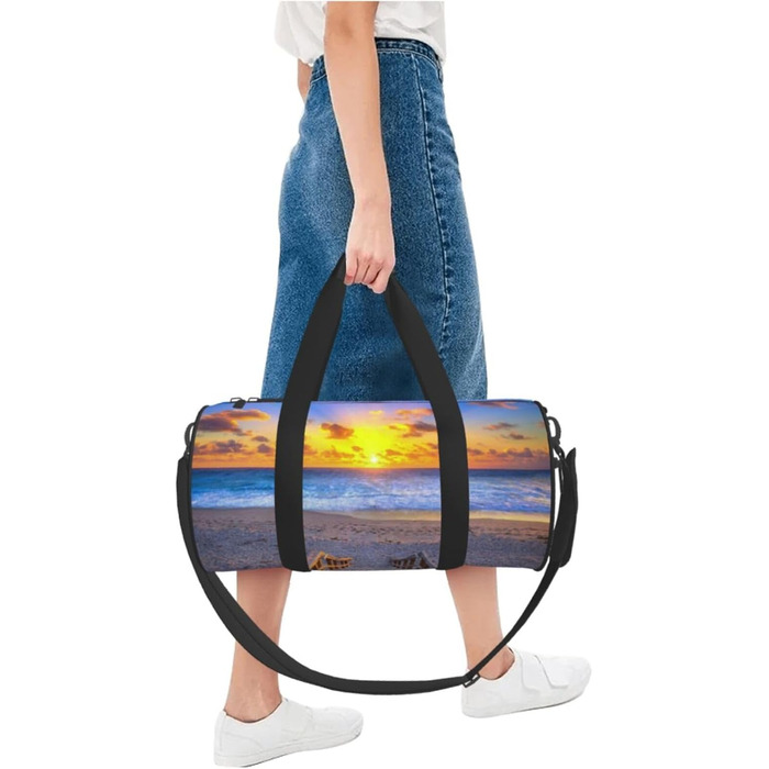 Спортивна сумка для подорожей, пляжна сумка з принтом Захід сонця, сумка на нічліг, чорна, універсальний розмір