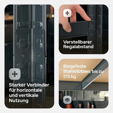 Надміцний стелаж Arebos, комплект з 2 шт. 180x90x30 см Вантажопідйомність 875 кг 0,7 мм 5 полиць МДФ Стелаж, стелаж для зберігання, стелаж для підвалу, стелаж без болтів, стелаж для майстерні Антрацит