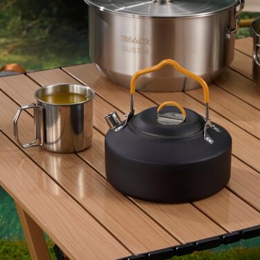 Набір посуду для кемпінгу, нержавіюча сталь 304, 10 предметів каструлі, сковорідки, чайник, сітчаста сумка для подорожей, кемпінгу, трекінгу, садових пікніків, туристичного спорядження