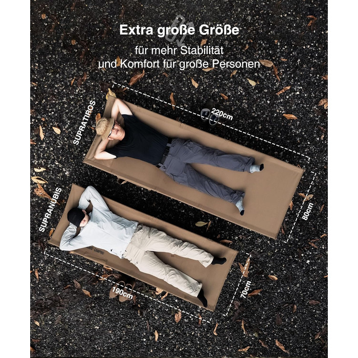 Складане похідне ліжко XXL, портативне кемпінгове ліжко, легке, складне, кемпінгове ліжко до 180 кг для намету, на природі, в подорожах, саду, в офісі (220 * 80 см) кольору койотового коричневого