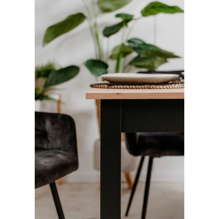 Обідній стіл Кухонний стіл Coburg 120 кольору Artisan Oak / Black, приблизно 120 x 76 x 70 см, розкладний до 160 см, 003410