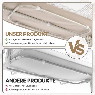 Дитяче ліжечко-тумбочка 4-в-1, покращена стійкість, 6-позиційне регулювання висоти, повністю сітчасті боки для новонароджених до 12 місяців, бежевий колір