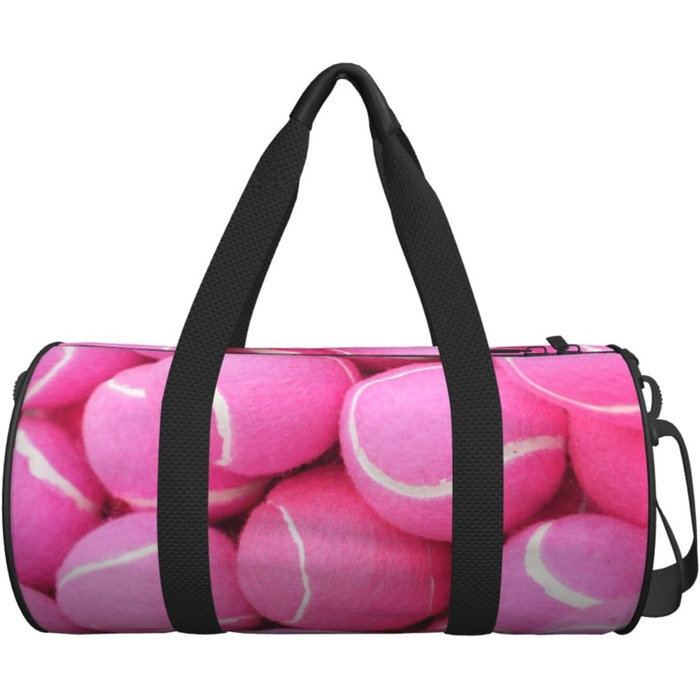Сумка-дорожня з тенісними м'ячами, з принтом, кругла, великої місткості, для походів, відпустки, ділових поїздок та іншого, світло-рожеві тенісні м'ячі, універсальний розмір