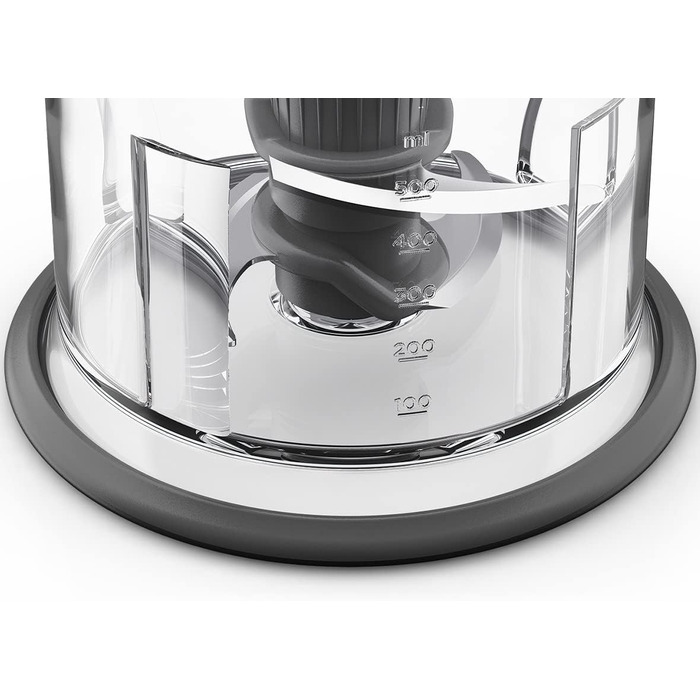 Подрібнювач з чотирма лезами, чаша 0,5 л, привід під тиском, 2 швидкості, нековзне кільце, можна мити в посудомийній машині, криголам, 500 Вт, білий, 61.000WH