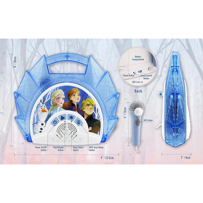 Караоке-машина ekids Frozen 2 FR-115V2, мікрофон, синя