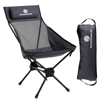 Складаний кемпінговий стілець NATURBUMMLER Cloud Sit Light Надлегкий (2,65 кг) та дихаючий У комплекті сумка для перенесення Компактний складний стілець, вантажопідйомність 120 кг, для саду, риболовлі, використання на свіжому повітрі (сірий)
