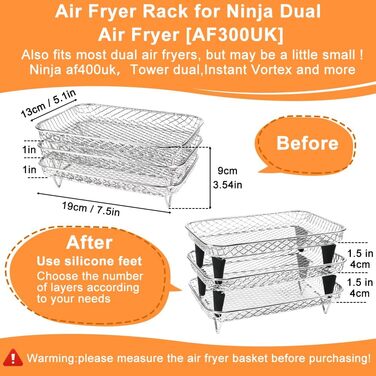 Стійки для фритюрниці YQL для Ninja Dual, аксесуари для фритюрниці Аксесуари для фритюрниці 304 Кошик для фритюрниці з нержавіючої сталі для Ninja AF300EU,AF400EU, Innsky, Princess Dual Zone Air Fryer 19 см x 13 см x 9 см