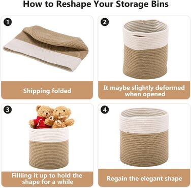 Плетений бавовняний кошик, 2 шт., зберігання іграшок для дитячої кімнати, кошик для зберігання, кошик для рослин для вітальні, спальні, 28(Г) x 28(В) см, натуральний, 2 шт. білий/натуральний