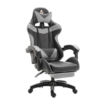 Ергономічне ігрове крісло, офісне крісло, регульоване по висоті, комп&39ютерне крісло зі штучної шкіри, з підголівником та поперековою опорою, поворот на 360 (сіре)