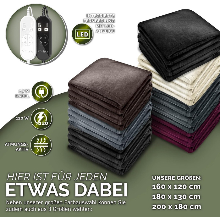 Плюшева ковдра з підігрівом 200 x 180 см Електрична ковдра з підігрівом та автоматичним вимиканням Затишна ковдра Функція таймера 9 температурних налаштувань Можна прати до 40C Цифровий дисплей 200 x 180 см Світло-сірий