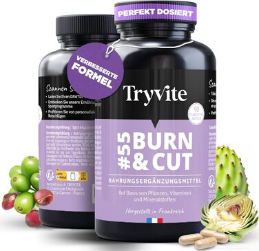 Капсули для прискорення метаболізму TRYVITE BURN&CUT, 90 шт., швидке схуднення, спалювач жиру