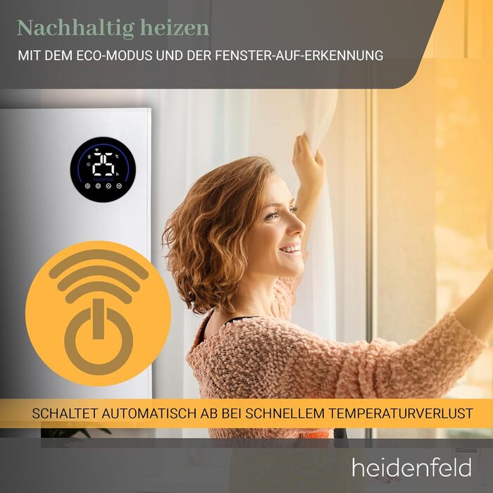 Інфрачервоний обігрівач та конвектор Heidenfeld HF-HP150 1000 Вт для площі до 25 м Гібридне опалення Керування за допомогою застосунку Дистанційне керування Сенсорна панель керування Інфрачервоний обігрівач з термостатом (HF-HP150 1000 Вт)