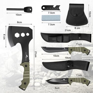 Великий ніж-сокира Purple Dragon для активного відпочинку, набір з піхвами. Міцний сокира з цільного шматка сталі D2, для кемпінгу, виживання та розпилювання деревини. Чудовий подарунок для чоловіків, колір зелений.