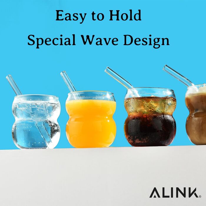 Набір склянок для пиття ALINK Bubble Glass з 4 склянок для пиття, ребристі склянки 380 мл, скло хвилі, келихи для латте макіато, с