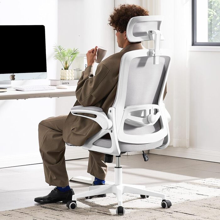 Ергономічне офісне крісло Fizzin, комп&39ютерне крісло з регульованою поперековою опорою, дихаюче сітчасте робоче крісло з потовщеною подушкою, зручне робоче крісло для домашнього офісу (сіре)