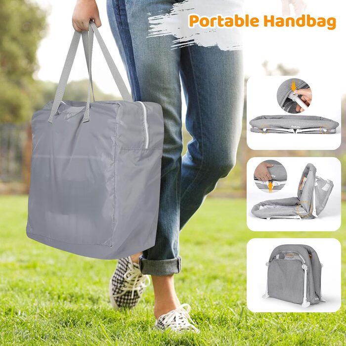 Дорожнє ліжечко Ezebaby, маленьке складне дитяче ліжечко з сумкою для зберігання, москітною сіткою та іграшками, підходить для дітей 0-5 місяців (сіре)