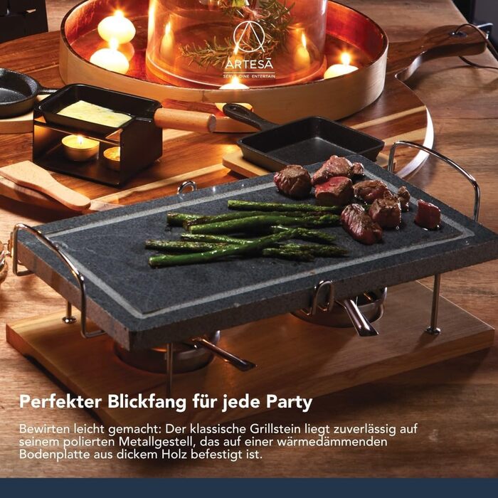 Кам'яний гриль для стейків, морепродуктів та овочів, 41.5 x 22 x 15 см - Мармуровий/Дерев'яний гриль з гарячим каменем у подарунковій коробці