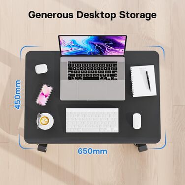 Стіл для роботи стоячи 6545 см, регульований по висоті стіл/мобільний стіл для роботи стоячи з 4 колесами, стіл для роботи сидячи та стоячи з колесами, стіл над ліжком для вітальні, макс. 15 кг, чорний