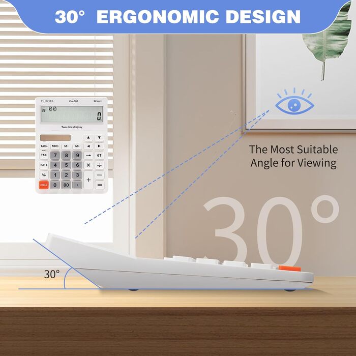 Настільний калькулятор, великі кнопки, 2 ряди, надвеликий дисплей, 12-розрядний настільний калькулятор, офісний калькулятор, податковий калькулятор, великий розмір (OA-608)
