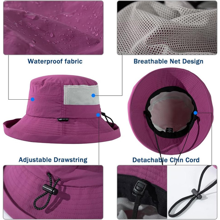 Жіночий сонцезахисний капелюх TOP-EX з хвостиком, капелюх-відро з широкими полями UPF 50 для захисту від ультрафіолету, водонепроникний дощовик, капелюх-відро з ремінцем від підборіддя, дихаюча літня сітка, складний, для використання на вулиці, колір &quo
