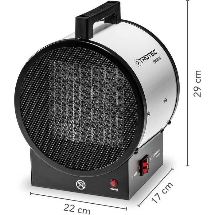 Електричний будівельний обігрівач TROTEC TDS 20 M теплова потужність 1,5 кВт / 3 кВт об&39єм повітря електричного обігрівача 290 м/год вентилятор-обігрівач з термостатом, керамічний