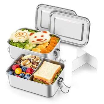 Набір металевих ланчбоксів Onader з роздільниками, 850 мл, 2 шт. Бенто-бокс для дітей та дорослих, герметичний, можна мити в посудомийній машині, 16,5 см