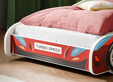 Дитяче ліжко KOBI з поручнями - Дизайн машинки Гоночна машина 140 x 70 см Дитяче ліжко з матрацом Дитячі ліжка для хлопчиків та дівчаток Односпальне ліжко, Дитяче ліжко, Ліжко-автомобіль